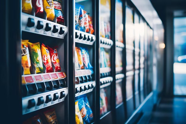 Snack vending machine stocked with products